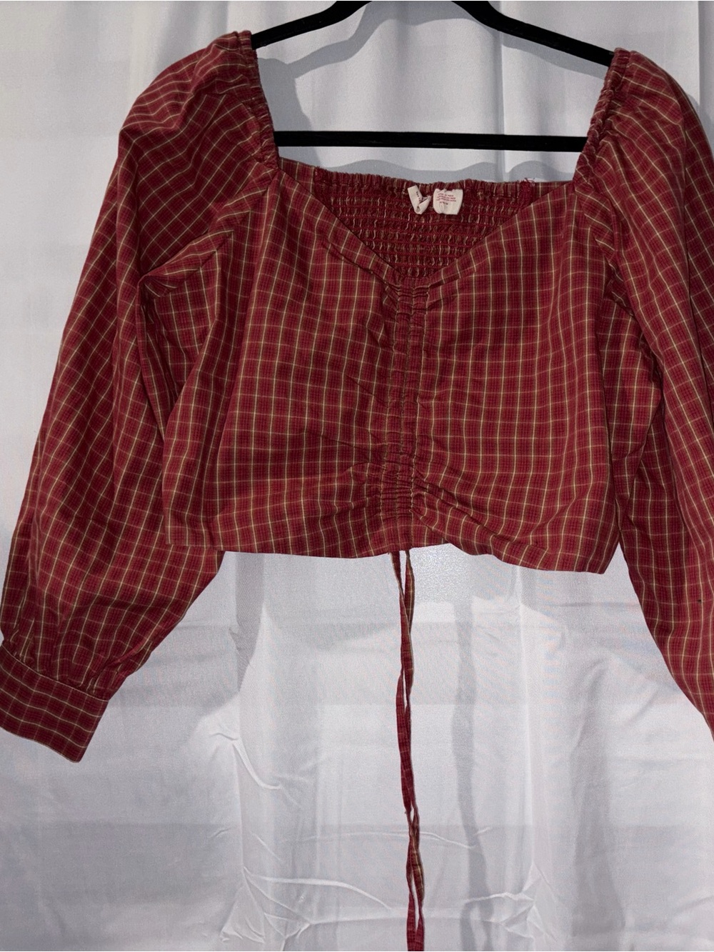 Levi's Red Plaid Shirred Drawstring Crop Top